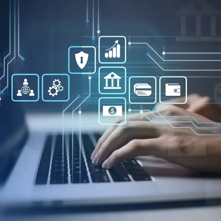 Business Model Canvas im Innovator | Digitale Modellierung von Geschäftsmodellen mit vernetzten Symbolen und Laptop | MID GmbH