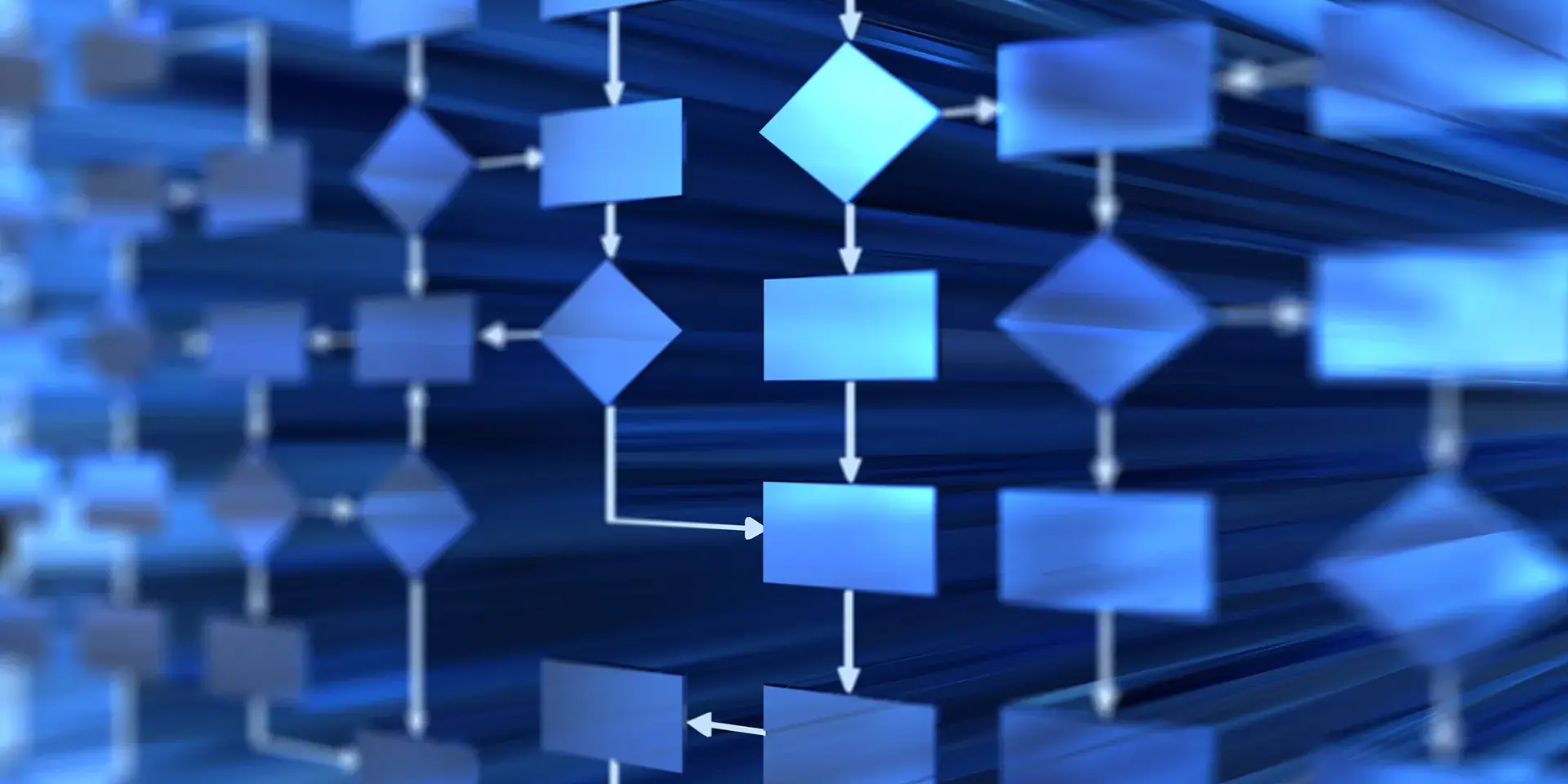 Decision Model and Notation (DMN) | Abstrakte Darstellung digitaler Entscheidungslogik und vernetzter Geschäftsregeln am Laptop | MID GmbH
