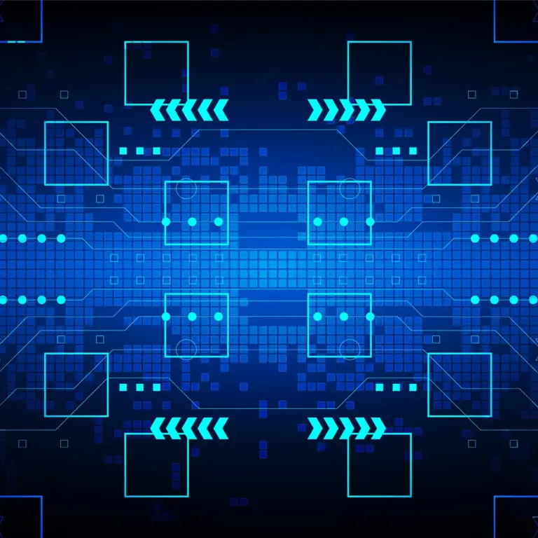 Entscheidungen treffen mit DMN | Abstrakte Darstellung strukturierter Entscheidungslogik durch blau leuchtende Kästchen | MID GmbH
