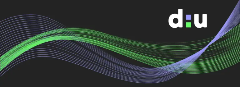 MID GmbH | Data:unplugged 2026, Europas größtes Festival für Daten & KI; das Bild zeigt das Data:unplugged Logo „d:u“ auf schwarzem Hintergrund, mit dynamischen grünen und blauen Linien, die für digitale Vernetzung und Innovation stehen.